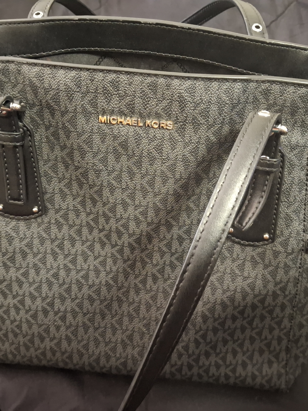 Michael Kors Women's Large Black and Gray Logo Bag